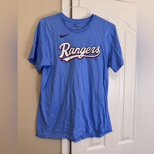 Nike Adult Rangers Eovaldi #7 Short Sleeve Tee - Sky Blue w/red & navy size S